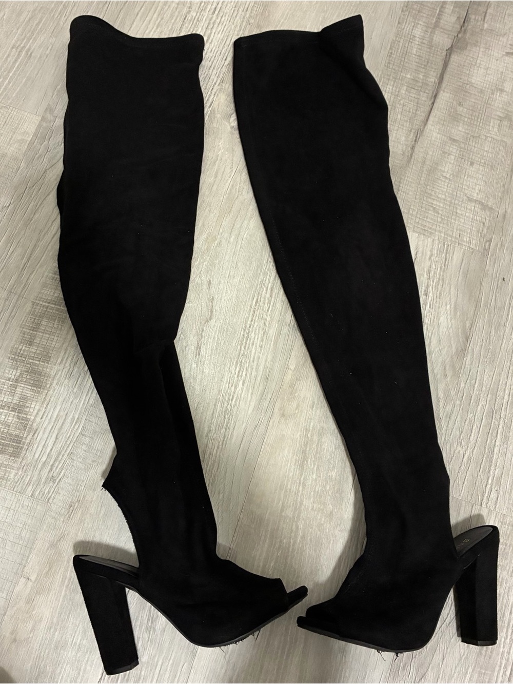 bamboo black over-the-knee peep-toe heel boots